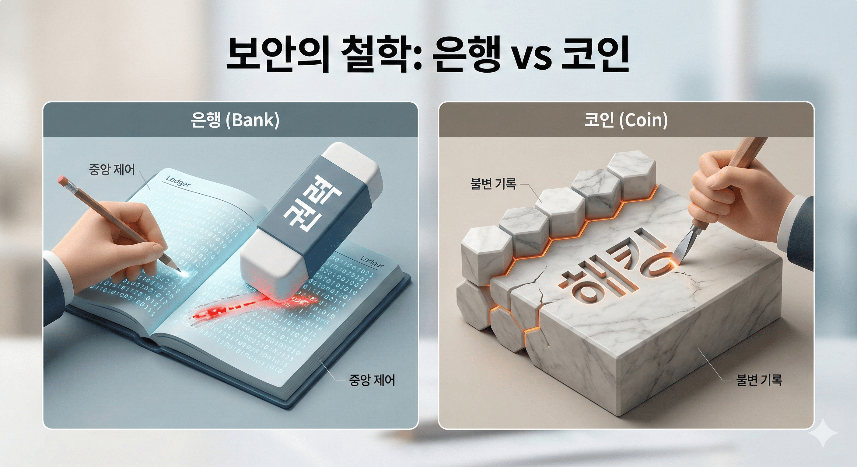 은행과 코인의 보안 철학 비교